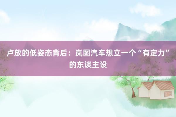 卢放的低姿态背后：岚图汽车想立一个“有定力”的东谈主设